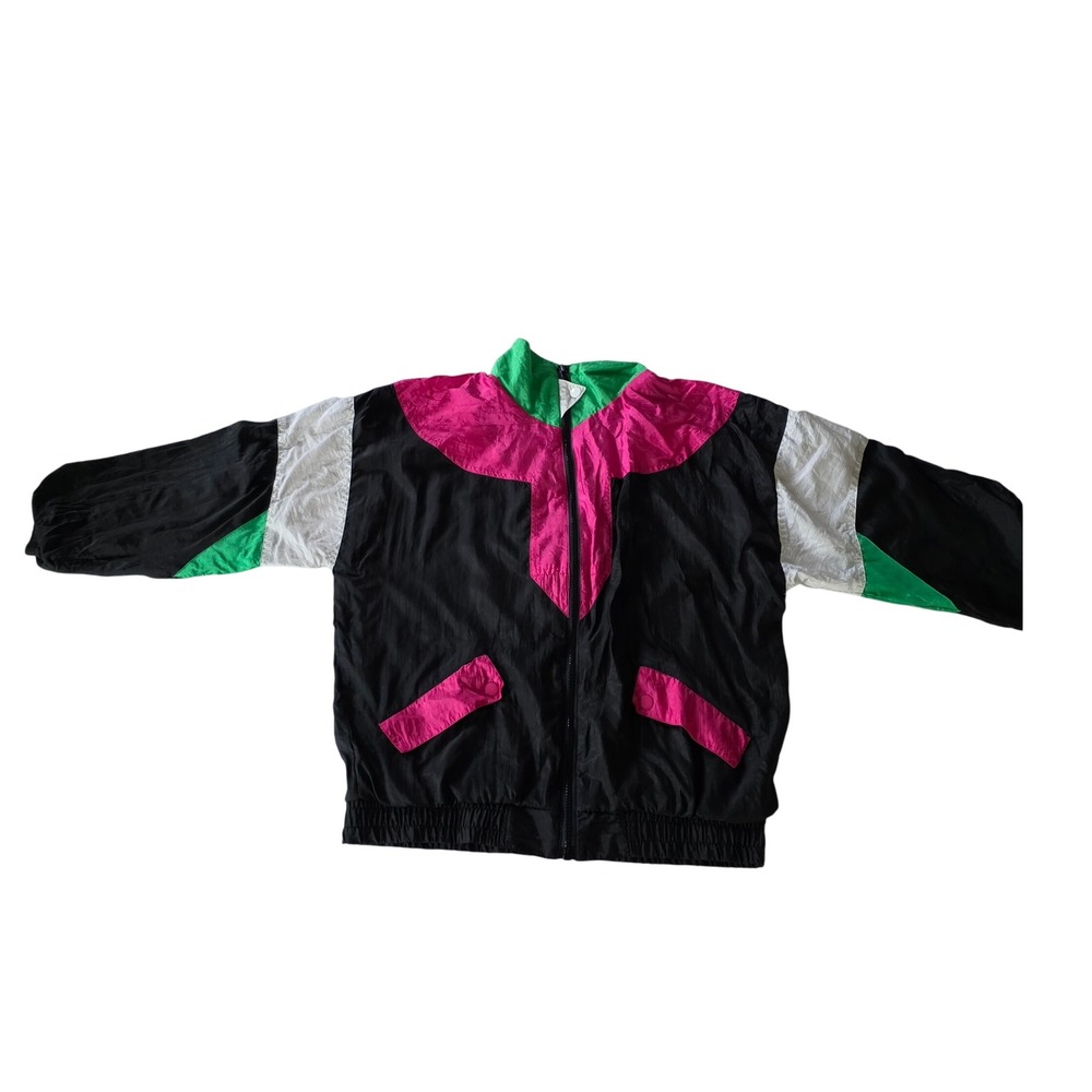 Vintage 90s Colorblock Nylon Windbreaker Milano Petite Med Neon Pink Track - Picture 4 of 8